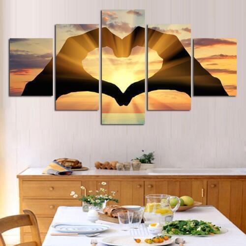 Romantic silhouette evening glow heart shape print on canvas for living room kitchen home decoration landscape painting FA15