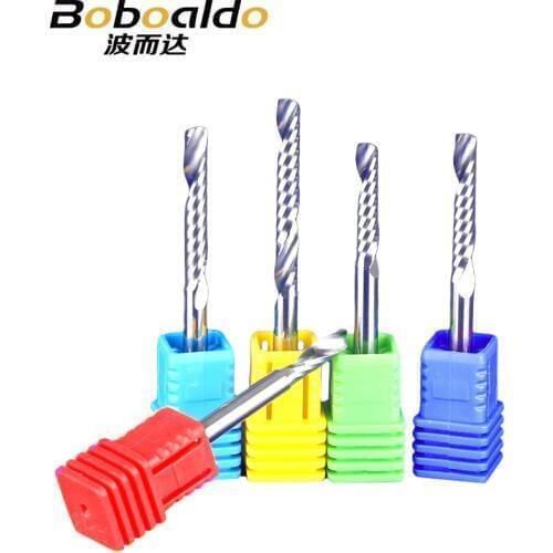 3.175mm 1 Flute Spiral router bits CNC end mill MDF Fresa Milling Cutter A AA AAA series Acrylic Aluminum Copper brass Fraser