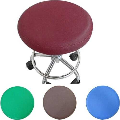 Solid Color Stretch Chair Cover Round Stool Chair Cover Faux Leather Seat Slipcover Dining Chair Seat Protector Case For Home