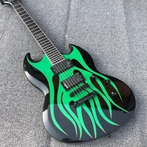 High-quality 6-string electric guitar, special-shaped guitar, green printing veneer, rose wood fingerboard, customizable electri
