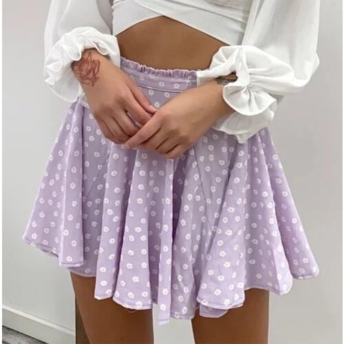 Ladies Pleated Summer Skirts Women Casual Elastic High Waist Frills Elegant Sexy Printed Beach A Short Mini Women Skirt Female
