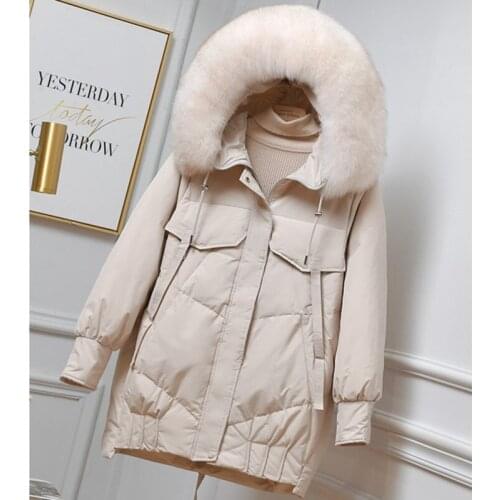 White Duck Down Jacket Women 2021 Winter Coat Fox Fur Collar Hooded Parka Korean High Quality Puffer Jackets Woman Manteau Femme