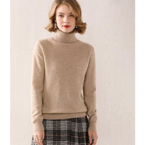 2021 Autumn Winter New High Lapel Sweater Womens 100% Pure Wool Pullover Pure Color High Elastic Loose Soft Wild Bottoming Top