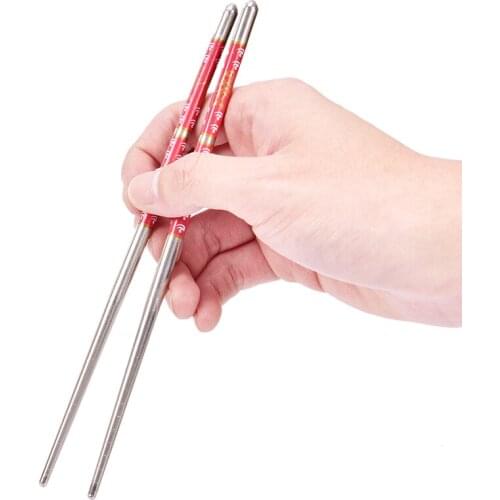 5 Pair Non-slip Flower Printed Chop Sticks Stainless Steel Chopsticks