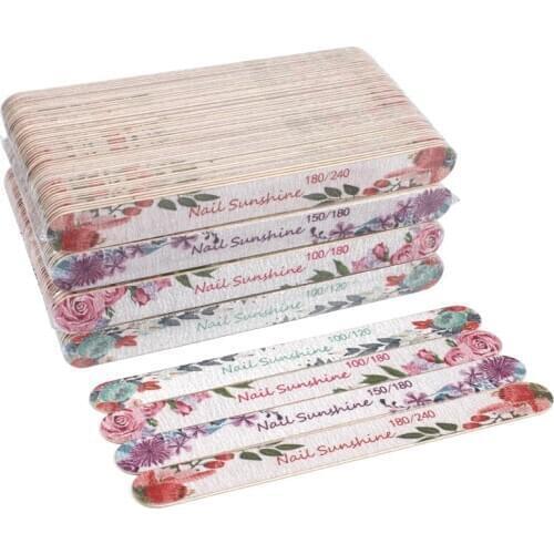 50pcs Wood Nail file For Manicure Colorful Straight Wooden Nail File 100/120/150/180/240 Emery Board Buffer Nail Salon Tools Set