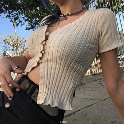 Bella Philosophy 2018 spring ruffles thin sweater single breasted cardigans short sleeve sweater v neck casual slim sweater