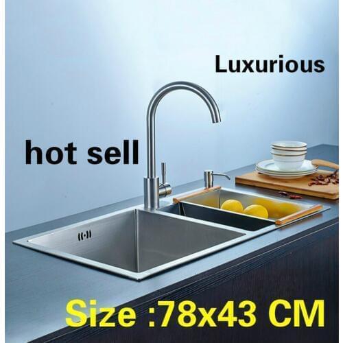 Free shipping Apartment luxury kitchen manual sink double groove do the dishes 304 stainless steel vogue hot sell 78x43 CM