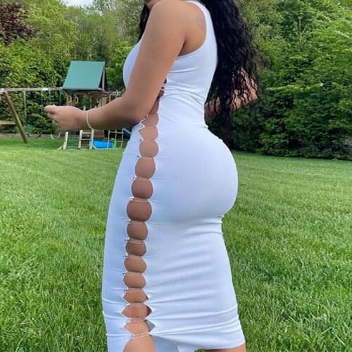 BKLD Special Fashion Party Street Style Sexy Maix Dresses For Women Sleeveless V Neck Dress With Cutout Pins On Both Sides 2021