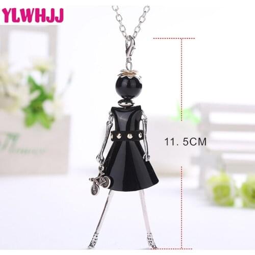 YLWHJJ brand 2018 new women dress black Leather doll pendant necklace hot girls handmade fashion statement jewelry maxi necklace