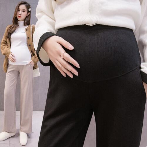 Maternity Pants Length Thin Wide Leg Loose Pants Elastic Waist Belly Trousers Clothes for Pregnant Women Formal Work Clothing