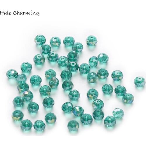 50 Piece Peacock Green AB Color Crystal Glass Rondelle Quartz Faceted Beads For Handmade Making Bracelet Necklaces DIY 4-8mm