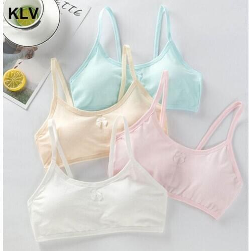 Puberty Girls Spaghetti Strap Underwear Candy Color Bowknot Training Bra Backless Removable Padded Wireless Brassiere