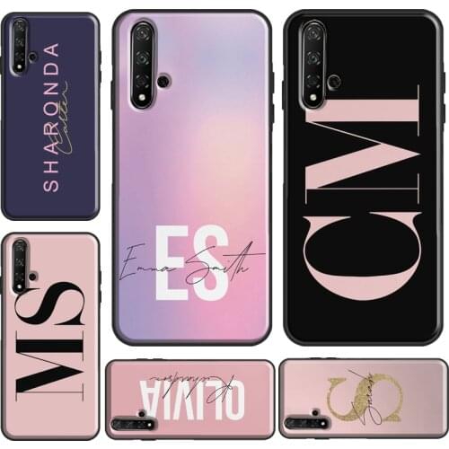 Personalised Initials Glitter Monogram Case For Huawei Nova 5T Y6 Y9 Y7 2019 Cover For Honor 8A 8X 9X 10 Lite 20 Pro 10i Coque