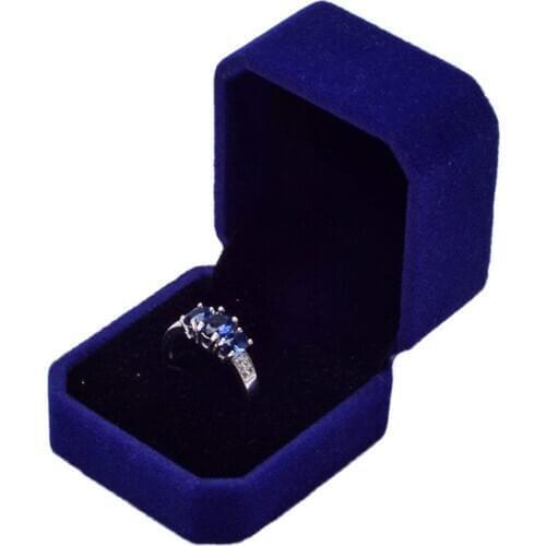 Velvet Engagement Wedding Ring Earrings Gift Box Jewelry Boxes Display Storage Case Sapphire Blue