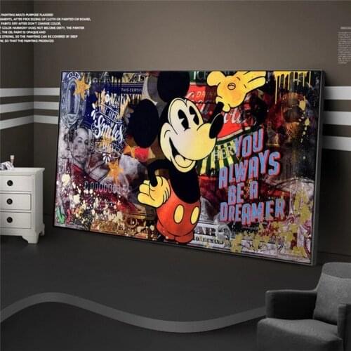 Disney Cartoon Movie Mickey Mouse Donald Duck Graffiti Art Canvas Painting Poster and Print Wall Art Picture for Living Room