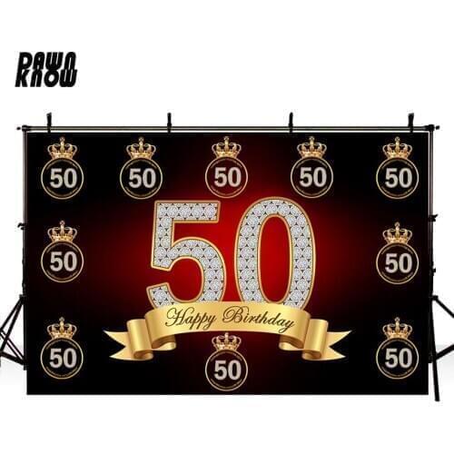 DAWNKNOW 50th Shimmer Crown Photography Background Celebrate Adult Birthday Party Photocall Backdrop Photo Shoot Customize G996