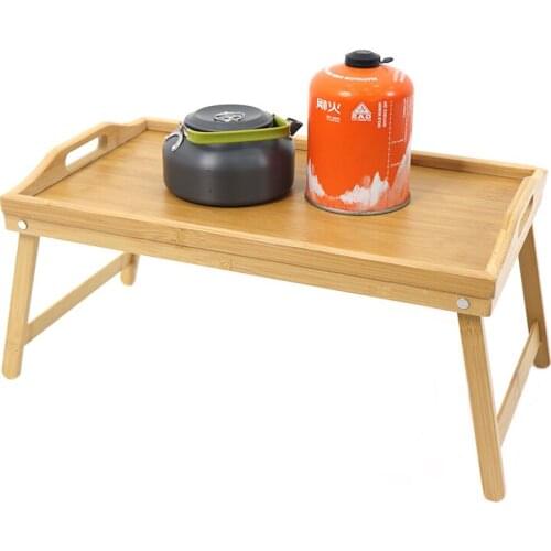 Camping Table Bamboo Bed Tray Table With Foldable Legs, Breakfast Tray for Sofa, Bed, Eating, Working