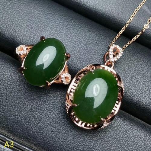 KJJEAXCMY Boutique jewels 925 pure silver inlaid natural and Tian jade jade female pendant pendant ring 2 sets of gold
