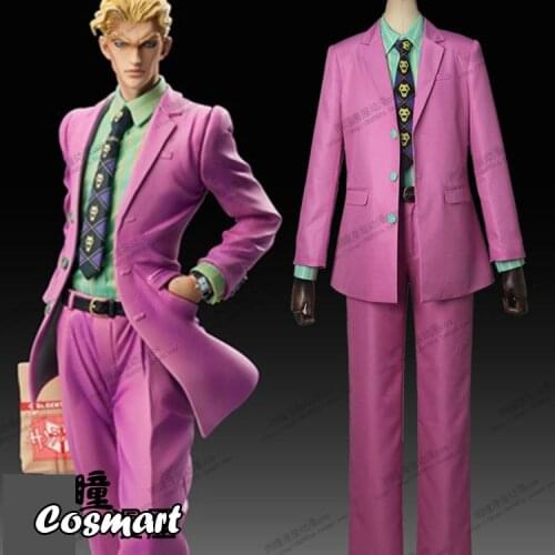 Anime JOJOS BIZARRE ADVENTURE Kira Yoshikage Pink Suit Uniform Cosplay Costume Halloween Outfit For Women Men New 2020