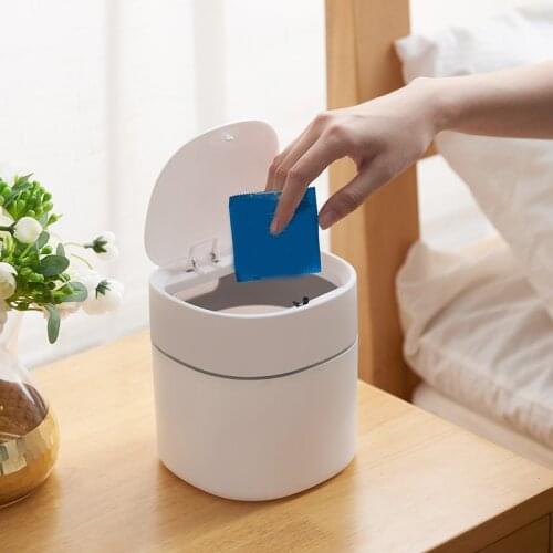 Mini Flip Lid Home Living Room Desktop Bedside Plastic Trash Can Garbage Bin Home Office Office Supplies