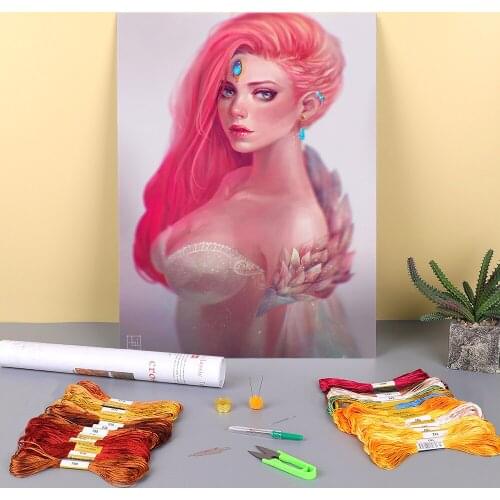 Cartoon Girl Woman Printed Fabric 11CT Cross Stitch Set DIY Embroidery DMC Threads Sewing Handicraft Knitting Craft Decor