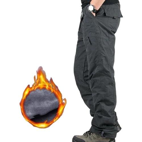 Fleece Thicken Warm Pocket Cargo Tactical Pants Mens Winter Outdoor Fishing Camping Riding Thermal Baggy Cotton Long Trousers