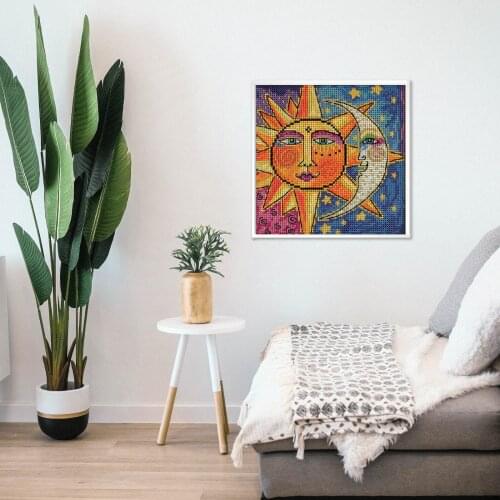 DIY 5D Diamo Painting Kits Full Drill Crystal Rhinestone Embroidery Cross Stitch Arts Craft Canvas Wall Decor (Sun Moon