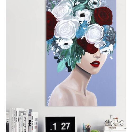 HDARTISAN Wall Art Canvas Woman Flowers Print Figure Painting Picture For Living Room Home Decor No Frame