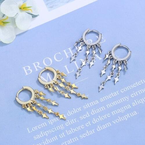 Womens New Fashion Stars Long Tassel Drop Earrings Small Huggies Flash Rain Design Bohemia Dangle Earring Piercing Accessory