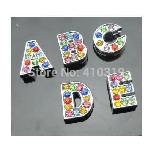 Wholesale 260pcs/lot 8mm A-Z Colorful Rhinestone diy slide charm letters