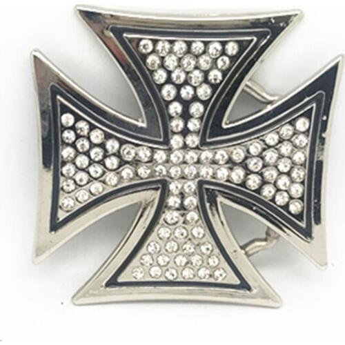 Wholesale plating western vintage cross with diamond decorative cowboy belt buckle for 4 cm belt accessories