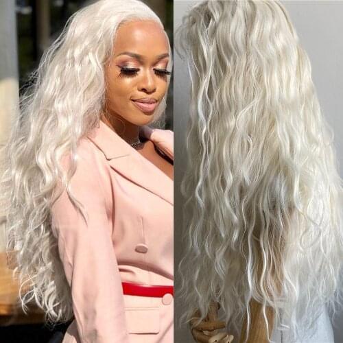 Platinum Blonde Lace Front Wigs Long Wavy for Women Middle Part Glueless Synthetic Wig with Baby Hair Daily Waer 150%Density