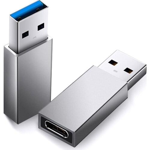 USB A To Type C Adapter Female To USB 3 Male Converter for EU Charger Mi Notebook OnePlus Huawei Honor Small Silver Short
