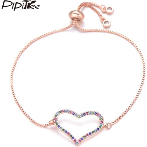 Pipitree Romantic Large Love Heart Bracelet Female Multi Cubic Zirconia Crystal Charm Bracelets Wedding Bridal Jewelry Gift
