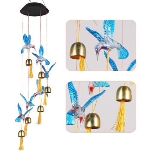 Solar Power Wind Chime Lamp Solar Power Changeable Color Light Crystal Ball Hummingbird pendant lights gardening Yard decoration
