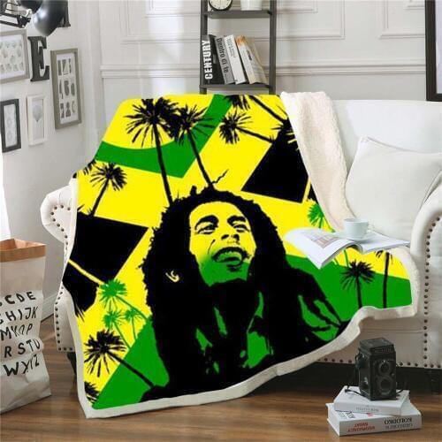 Reggae Singer Bob Marley Weed Skinny Bedspread Throw Bed Blanket Sofa Chair Rest Bed Linen Home Indoor Blanket Adult Children 01