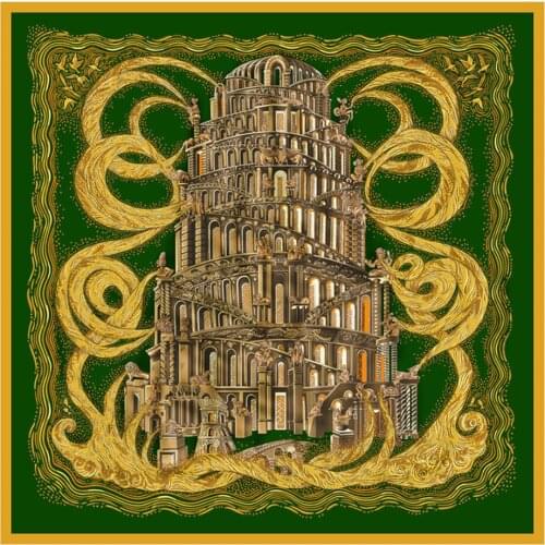 130cm Luxury Scarf New Retro high-rise printing Palm Tree Square Scarf Twill Silk Scarf Women Bandanna Scarves For Ladies Shawl