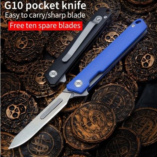 G10 folding knife multifunctional emergency medical EDC self-defense knife skinning knife with 10 blades