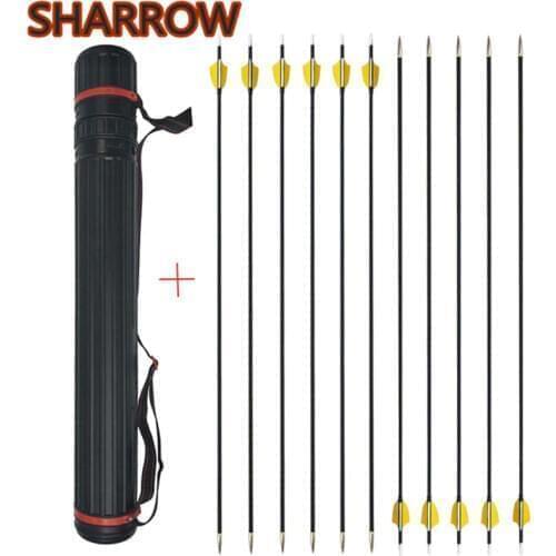12pcs Archery Carbon Arrows 31" Hunting Target Practice Arrow Spine 1000 Carbon Arrow With Arrow Quiver For Shooting Accessories