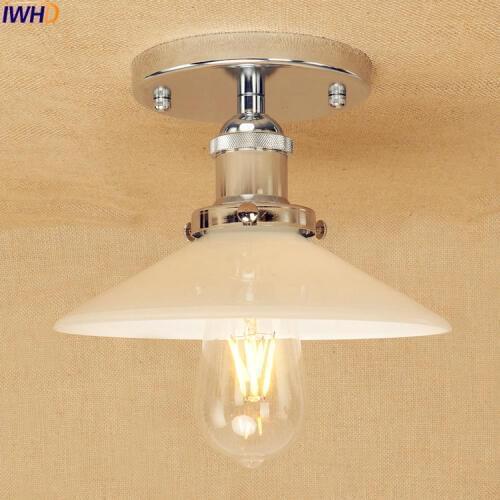 IWHD White Glass LED Ceiling Lights Fixtures Living Room Lighting Retro Loft Style Vintage Industrial Ceiling Light Luminaire