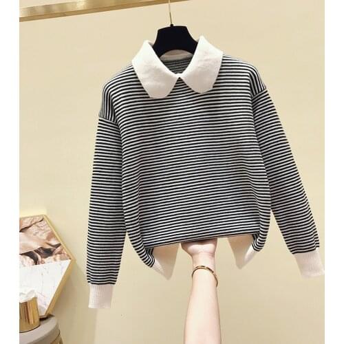 Sweater Pullovers Women Oversize BF Unisex Couples Japanese Striped Knit Sweater Hip Hop Female New Winter Fashion Retro Daily