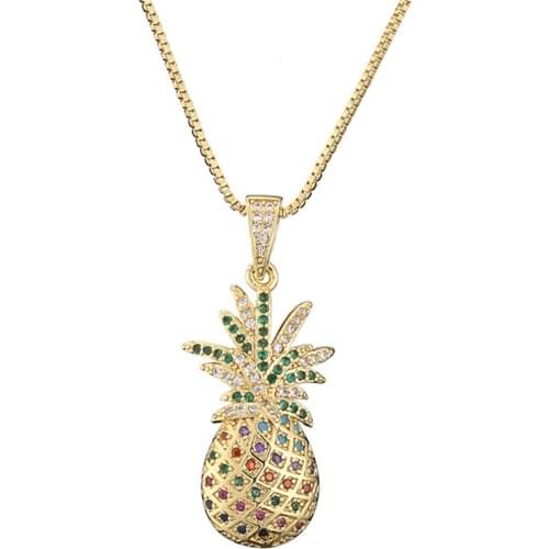 TKJ Copper Plated Real Gold Micro-inlaid Colored Zircon Summer Party INS Wind Tropical Fruit Pineapple Pendant Necklace Female