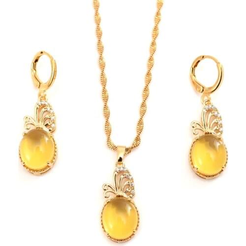 Gold African Dubai indian Waterdrop pendant necklace earrings Bridal jewelry sets for Women girl Wedding Party Jewelry Set gifts