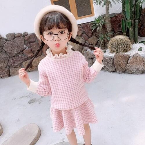 2020 baby Girls Knitting Clothing Set plaid Sweaters+skirts Kids Girl Autumn Winter Fashion Suits Children Knit Clothes