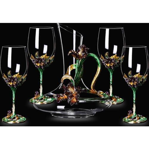 HIGH-QUALITY ENAMEL IRISES CRYSTAL GLASS RED WINE GLASS DECANTER SET WINE CHAMPAGNE GLASS CUP WEDDING GIFT BOX DRINKWARE