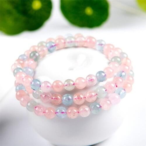 Genuine 6mm Colorful Gems Natural Morganite Bracelets For Women Lady Stretch Clear Round 108 Beads Bracelet Drop Shipping