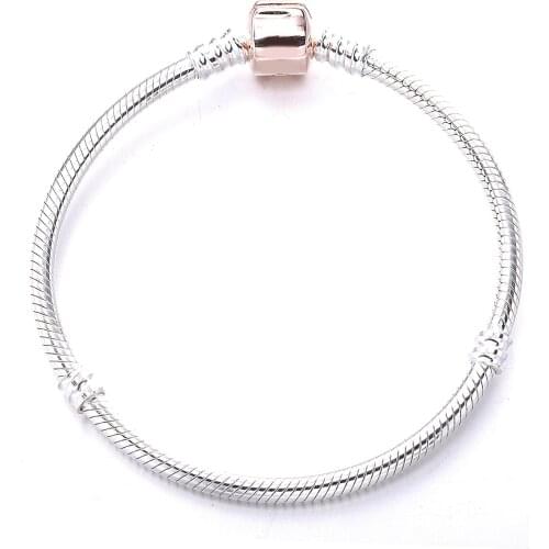 Original 925 Sterling Silver pan Bracelet Rose Buckle Snake Chain Bracelet For Women Bead Charm Diy Fashion Jewelry