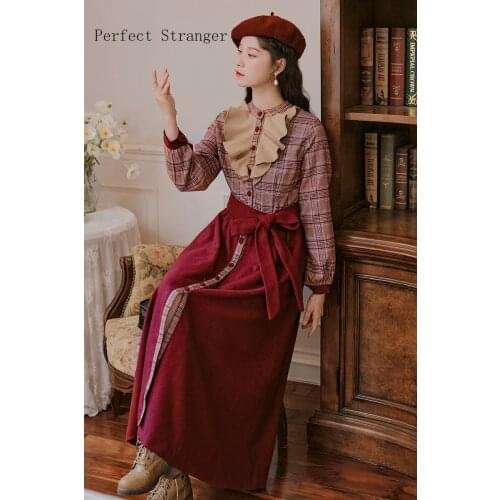 2020 Autumn Winter New Arrival Hot Sale Stand Collar Ruffles Color Block Long Sleeve Women Long Woolen Dress