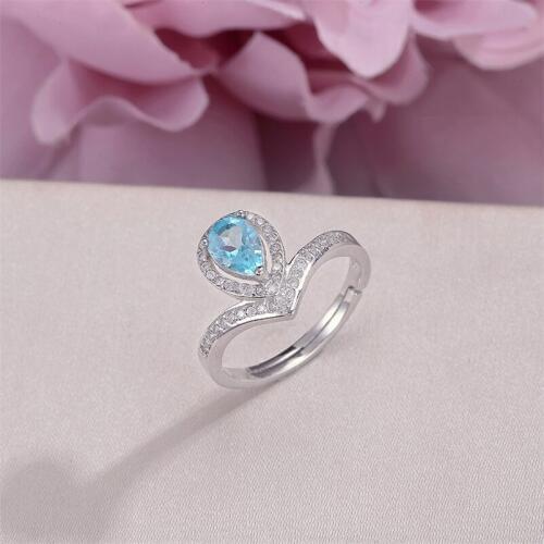 Fine Jewelry Rings for Women 925 Silver 100% Natural Topaz 7*5mm Blue Water Drop Gemstone Wedding Elegant Ring R-TO011