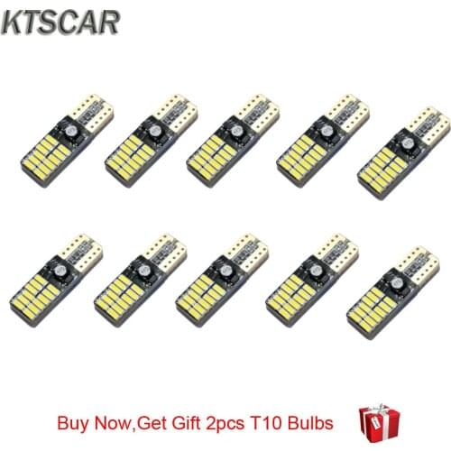 KTSCAR 10pcs Non polarity Canbus T10 LED bulbs with 4014SMD 24 leds Light 194 168 W5W LED LAMP white red blue NO OBC ERROR